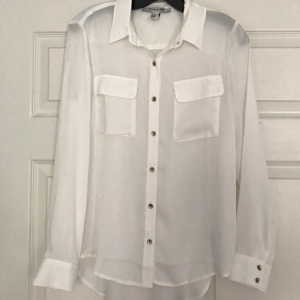 F21 sheer white button down size S